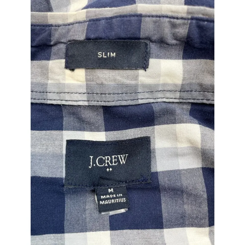 J Crew Shirt Men Medium White Plaid 100% Cotton Long Sleeve Slim Fit Button Down